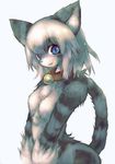  bell blue_eyes breasts cat collar cute feline female flat_chest looking_at_viewer mammal nude plain_background pose raised_tail small_breasts solo standing tail toro29 white_background 