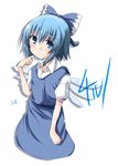  blue_eyes blue_hair cirno ikki ribbon solo touhou wings 