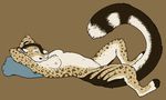  anthro breasts cat etch feline female leopard lying mammal nipples nude on_back pillow snow_leopard solo tikky 