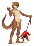  anthro brown_fur cute erection fish fur harpoon male mammal marine murcifer mustelid nude otter penis plain_background polearm rokuke_shiba_(character) sockeye_salmon solo spear standing weapon white_background 