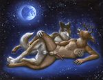  2002 anal anal_penetration balls canine canine_penis cervine couple deer eyes_closed gay hooves horns male navel open_mouth outer_space penetration penis plantigrade sex sheath star tail taurin_fox tongue wolf 
