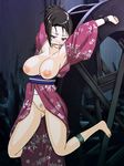  1girl areolae bad_feet bare_legs barefoot bdsm blusg blush bondage bound breasts breasts_outside censored female fuu gagged japanese_clothes kimono large_breasts navel nipples pubic_hair pussy samurai_champloo solo spread_legs tears 