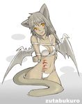  animal_ears bat_wings bdsm bikini bondage bound copyright_request dark_skin grey_hair neoko orange_eyes solo swimsuit tail tattoo tears wings 