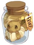  bottle canine cute eevee english_text fox mammal nintendo plain_background pok&#233;mon pok&eacute;mon solo sounding-heart tag tail text trapped video_games white_background 