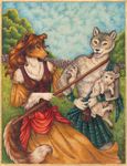  anthro border_collie brown_hair canine caught corset crook dog dress female feral grass hair kilt male sheep shepherd stephanie_lynn unimpressed wolf 