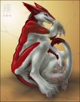  fluffy fur green_eyes grooming jester licking male red red_fur sergal solo tongue zen 
