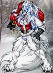  belt blue_hair candy_cane canine claws cosplay female fenrir_lunaris hair pubic_hair santa_claus solo standing wolf 