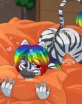  &hearts; anailaigh anthro bed blush cub cum ear_piercing earring equine female hair helsy looking_at_viewer mammal multi-colored_hair piercing purple_eyes rainbow rainbow_hair raised_tail solo stripes tail young zangetsu zebra 