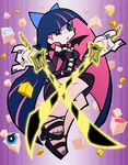  alternate_costume aqua_eyes bad_id bad_pixiv_id bow dark_persona demon_wings dual_wielding holding long_hair multicolored_hair nail_polish official_style panty_&amp;_stocking_with_garterbelt panty_(psg) purple_nails solo spoilers stocking_(psg) two-tone_hair wings yuuya_(yu-ya's) 