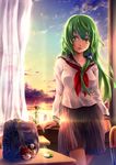  alternate_costume bow brown_hair frog green_hair hair_bow hakurei_reimu hat highres kirisame_marisa kochiya_sanae long_hair onokoro401 red_eyes school_uniform serafuku solo standing touhou window witch_hat yellow_eyes yukkuri_shiteitte_ne 