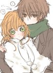  1girl brown_eyes brown_hair cardcaptor_sakura coat green_eyes kinomoto_sakura li_xiaolang rui_(tsukihana) scarf short_hair 