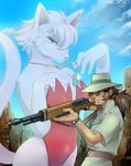  animal_ears bagi character_request cloud clouds daishizen_no_majyuu_bagi furry gun hat hpa_(foolish_factory) hpa_(pixiv) jewelry pendant rifle sky tail weapon whiskers 