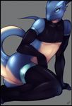  2010 blue blue_eyes bottomless cuntboy dragon flat_chest intersex latex looking_at_viewer ryukyur scalie solo stockings tail top 