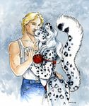  bra feline female heather_bruton human interspecies kissing looking_at_each_other male panties skimpy snow_leopard straight underwear 