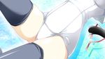  cat_tail head_out_of_frame highres kamiya_tomoe one-piece_swimsuit original school_swimsuit solo swimsuit tail thighhighs white_school_swimsuit white_swimsuit 