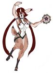  armlet blush cervine dancing deer female hooves horns open_mouth shebeast solo tambourine 