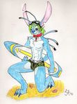  clothing lilo_and_stitch male monster shorts solo surboard surfboard unknown_artist 