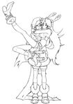  ahoge antlers boots bow braid breasts carrying coat greyscale hair_bow hat high_heels hong_meiling izayoi_sakuya leg_up lineart long_hair medium_breasts midriff mittens monochrome multiple_girls scarf shoes short_shorts shorts sideboob sweatdrop tima touhou 