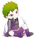  1boy bodysuit boy child eyeliner green_hair inazuma_eleven inazuma_eleven_(series) makeup male_focus nero_(inazuma_eleven) red_eyes shota siho sitting smile solo 