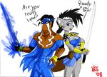  anthro canine duo female legacy_of_kain linkueigrandmaster lupe male mammal plain_background raziel soul_reaver sword weapon white_background wolf 