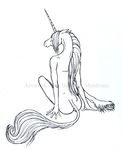  black_and_white equine female hooves horse lightstep monochrome nude sitting solo unicorn watermark 