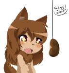  absurd_res anthro blush breasts canid canine canis chibi digital_media_(artwork) drooling female fur hair hi_res mammal meat nude open_mouth papilrux saliva simple_background smile teeth text were werecanid werecanine werewolf wolf 