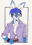  belt blue_hair glasses hair kinshuka lagomorph lapine male neomi pants rabbit shirt solo underwear 