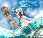  2girls aqua_hair beach bikini blush dark_skin duel_monster effect_veiler multiple_girls sun swimsuit water yu-gi-oh! yubel yugioh yugioh_5d&#039;s yugioh_gx yuu-gi-ou_5d's yuu-gi-ou_gx 