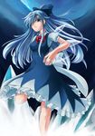  absurdres alternate_hairstyle blue_eyes blue_hair cirno highres long_hair older ribbon shiromiza_kana solo touhou wings 