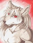  canine ghost_wulf hair looking_at_viewer male portrait red_eyes solo soro topless wolf 