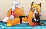  2010 :3 bikini blonde_hair blue_eyes breasts canine female fox hair long_hair plushie skimpy socks solo tail tailsrulz 