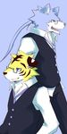  blue canine eyewear feline fur glasses green_eyes male mammal necktie silverio tie tiger wolf 