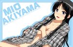  akiyama_mio black_hair blue_eyes bow breasts cleavage crossed_arms dutch_angle fringe_trim k-on! long_hair no10 nude open_mouth poncho small_breasts solo 