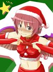  animal_ears blush bow bowtie bridal_gauntlets collar earrings face fangs hat highres jewelry midriff mystia_lorelei navel pink_hair santa_hat shiro_maru short_hair smile solo touhou wings 