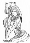  breasts ca&#039;nina dragonrage female hug lagomorph lesbian looking_at_viewer nude rabbit sara shirt_lift sketch skunk 