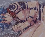  after_sex aftersex blue_hair chain chains collar cum cum_on_body cum_on_boy cum_on_hair cum_on_upper_body injury kamina leash male male_focus nude red_eyes rope_burn solo tattoo tengen_toppa_gurren-lagann tengen_toppa_gurren_lagann yaoi 