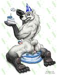 bear birthday butt food food_play fur hindpaw male mammal muscles paws penis plain_background pose solo white white_background white_fur wookiee wookiee_(artist) 