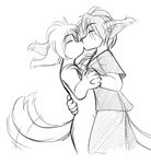  alaric_(twokinds) basitin chest_tuft clothed clothing couple duo eyes_closed fur gay greyscale hair keith_(twokinds) keith_keiser kissing male monochrome nickolai_alaric nude plain_background short_hair tail tailwag tom_fischbach tuft twokinds white_background 