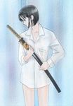  black_hair bottomless dress_shirt katana miyuki_ao one_piece shirt short_hair sword tashigi weapon 