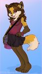  bag barefoot blood brown_hair canine clothed clothing ear_piercing female fox hair holly_massey long_hair mammal piercing red_eyes skirt solo tail tongue tongue_out 