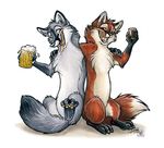  2010 beer canine couple feral fox glass half-closed_eyes male open_mouth saliva tani_da_real teeth tongue whiskers 