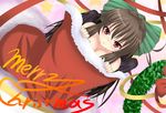  bad_id bad_pixiv_id black_wings bow brown_hair christmas covering cyanomirahi green_bow hair_bow hair_ribbon long_hair nude nude_cover red_eyes reiuji_utsuho ribbon socks solo touhou wings 