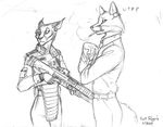  armor canine caracal cat couple feline female fox jonathan_porter male rifle scott_ruggels tail weapon 