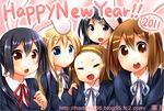  akiyama_mio animal_ears black_eyes black_hair blonde_hair blue_eyes brown_eyes brown_hair bunny_ears closed_eyes hazuki_(sutasuta) hirasawa_yui k-on! kotobuki_tsumugi long_hair multiple_girls nakano_azusa neck_ribbon red_eyes red_ribbon ribbon school_uniform short_hair tainaka_ritsu twintails 