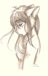  cat crying eyes_closed feline female fio hair long_hair mammal monochrome plain_background sepia solo tears white_background 