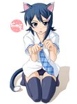  animal_ears bad_id bad_pixiv_id black_legwear blue_eyes blue_hair cat_ears cat_tail hair_ornament hairclip idolmaster idolmaster_dearly_stars kemonomimi_mode mizutani_eri necktie nyan open_mouth paw_pose punto school_swimsuit short_hair solo swimsuit swimsuit_under_clothes tail thighhighs 