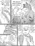  comic dialog dialogue dog feline fruitz greyscale hard_translated male mammal monochrome text tiger translated 