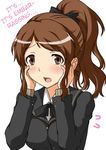  1girl amagami brown_eyes brown_hair hard_translated long_hair nakata_sae ponytail school_uniform shouji_2 shouji_nigou solo translated upper_body 