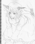  animal_ears bad_id bad_pixiv_id botan00 cat_ears chen graphite_(medium) greyscale hat monochrome solo touhou traditional_media 