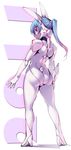  2011 :&lt; armor ass blue_hair bodysuit bosshi chinese_zodiac high_heels highres long_hair looking_back multicolored_hair new_year original pink_hair ponytail power_armor red_eyes shoes solo two-tone_hair year_of_the_rabbit 